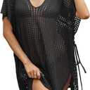 Women's Loose Swimsuit Crochet Sexy V Neck Swim Coverups Bathing Suit Bikini Cover up Vacation Summer Beach Dresses, One Size