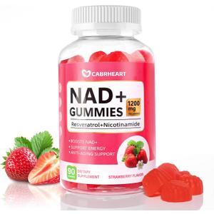 NAD Gummies for Women Men-1200mg Liposomal NAD+Resveratrol Supplement,Nicotinamide Riboside,Quercetin for Anti-Aging,Cell Activation,DNA Repair,Strawberry Flavor,90 Count, BB Date: 07/25/2027