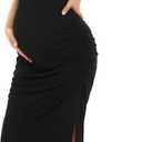 Smallshow Women's Split Long Maternity Dress Short Sleeve Ruched Pregnancy Clothes, Medium