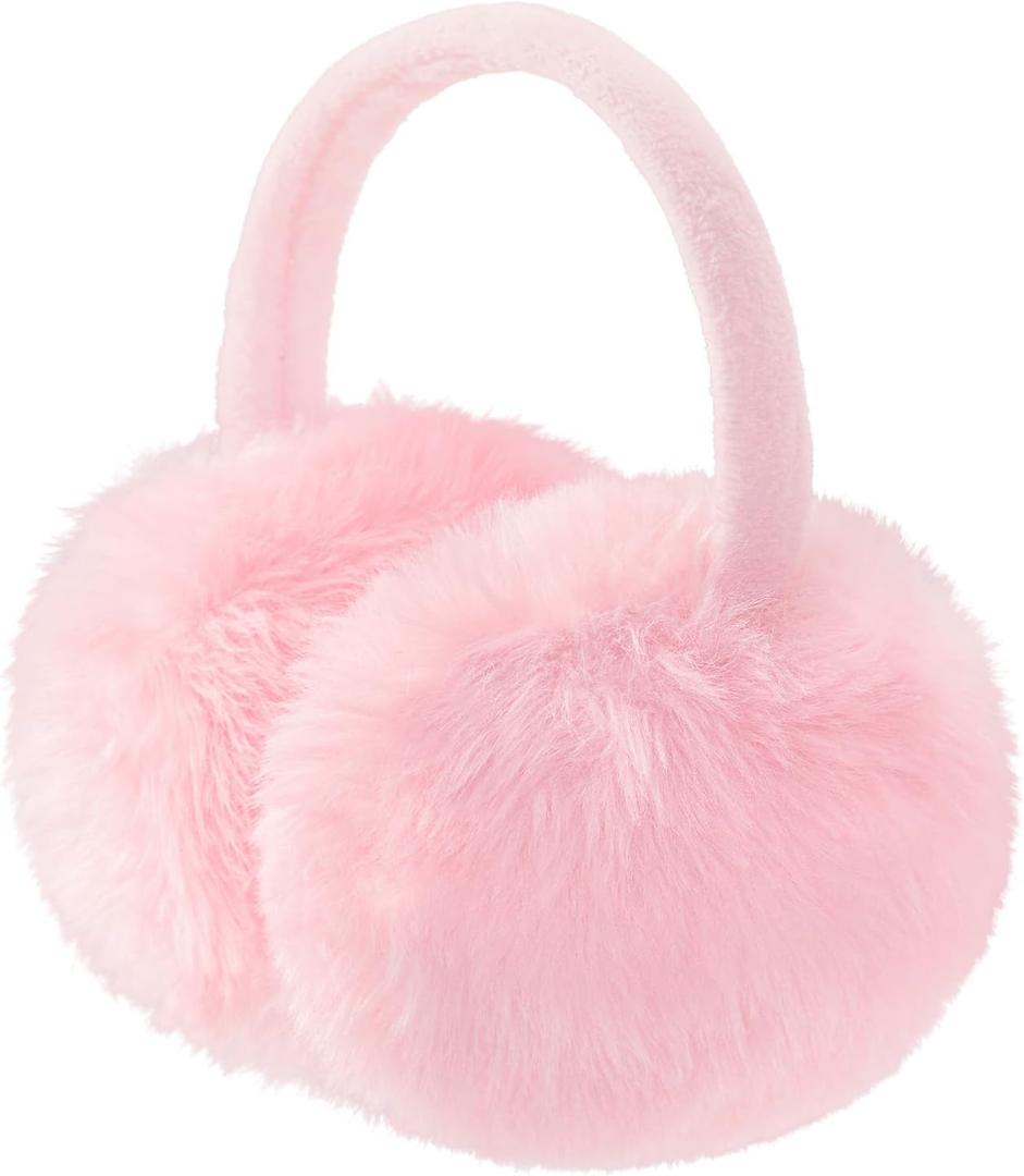 FSTEOE Winter Ear Muffs Women Warm Earmuff Girls Ear Warmers Soft Plush Outdoor Adjustable Ear Cover (Pink)