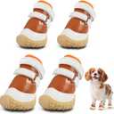 Dog Shoes for Small Dogs, Breathable Dog Boots Paw Protector for Hot Pavement Winter Snow, Dog Booties with Rugged Anti-Slip Sole for Hardwood Floors Outdoor Walking Brown - White Size 3 (#3 (Width 1.49 inch) for 11.0-16.5 lbs)