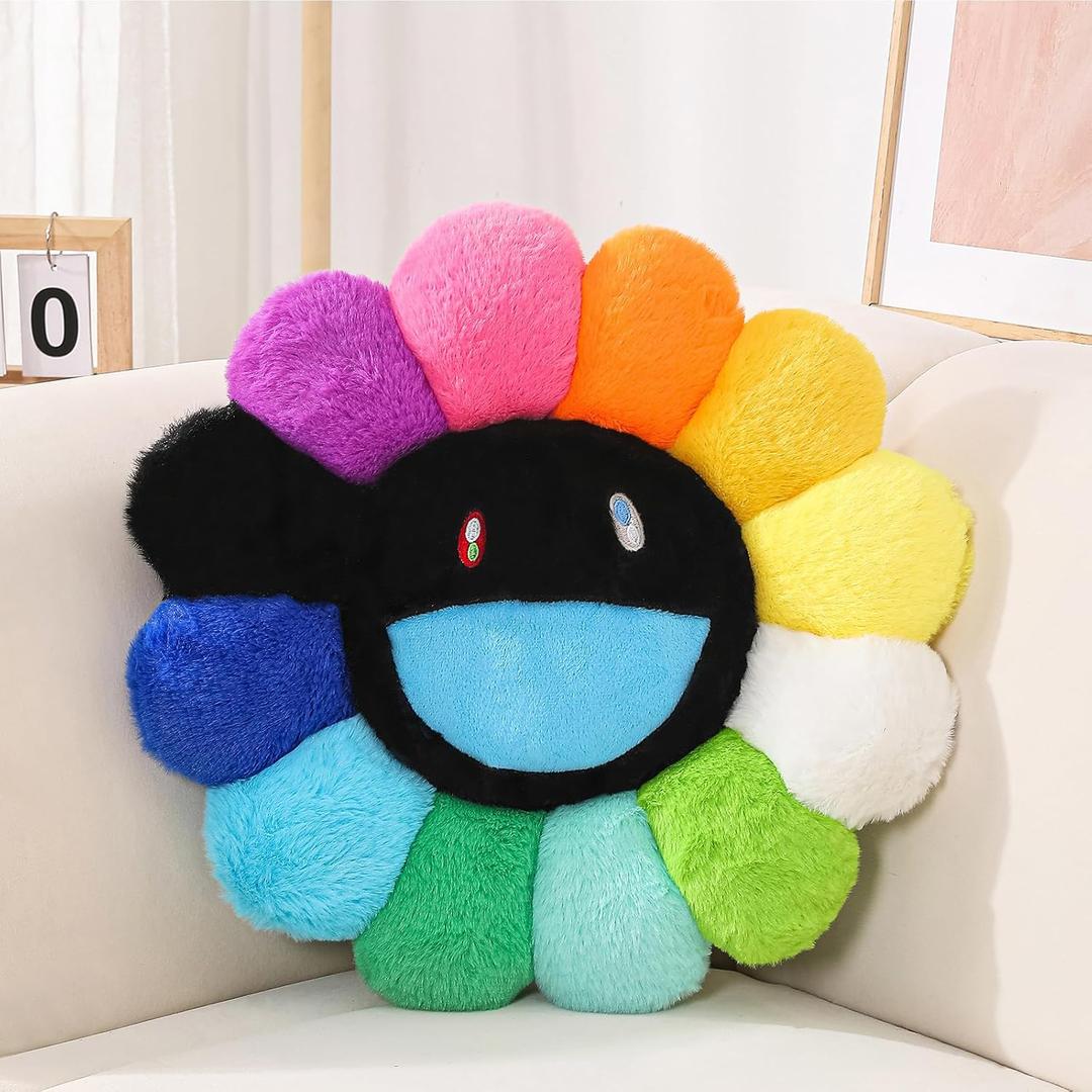 FIONOUT Flower Pillow, Flower Shaped Throw Pillow, Flower Face Floor Cushions Floor Pillow, Colorful Sunflower Plush Pillow, Cute Room Decor Decorative Pillows for Sofa Bedroom Car (40cm/15.7in), 1 Count