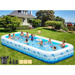 Extra Large Inflatable Swimming Pool – 165" x 76" x 22" Oversized Blow Up Pool for Adults, Big Family Backyard Pool with Pump, Thickened Kiddie Pool for Summer Water Party, Easy Set Up