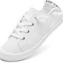 BENPAO Womens Canvas Slip On Shoes White Black Fashion Sneakers Loafers Shoes for Women(White, US10)