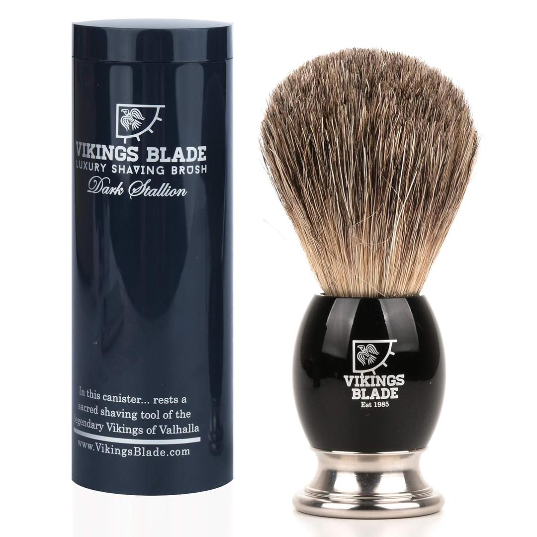 Luxury Shaving Brush for Men by VIKINGS BLADE, Ultra Heavy Acrylic & 316L Steel Handle, Super Strong Knot Backbone, Minimal Shedding, Fast Lather, Extremely Smooth & Plush on Skin (Dark Stallion) 