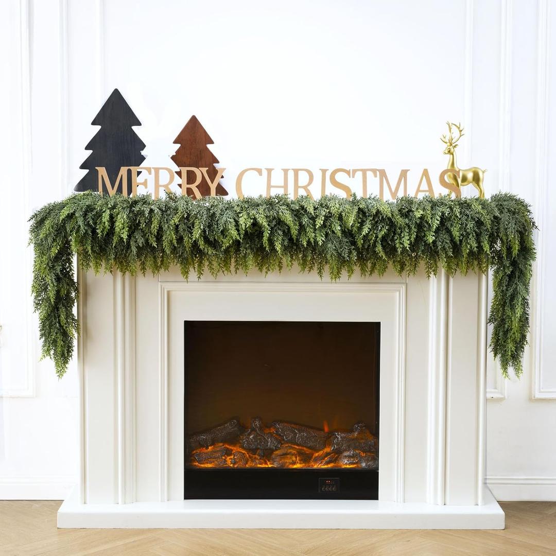 6 Ft Christmas Cedar Garland, Realistic Faux Pine Garlands, Green Artificial Greenery Garland for Winter Home, Mantle, Fireplace, Indoor, Outdoor Christmas Decorations (1Pcs)