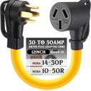 1ft 30amp Dryer Plug Adapter Cord Compatible with Nema 14-30p to 10-50r, 4 Prong Male Plug to 3 Prong Female Receptacle, Adapter for Dryer to Stove Oven Range, STW 10 Awg, Etl Listed