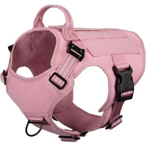 ICEFANG Tactical Dog Harness,Medium Size, 2X Metal Buckle,Working Dog MOLLE Vest with Handle,No Pulling Front Leash Clip,Hook and Loop Panel (Pink, M (Pack of 1))
