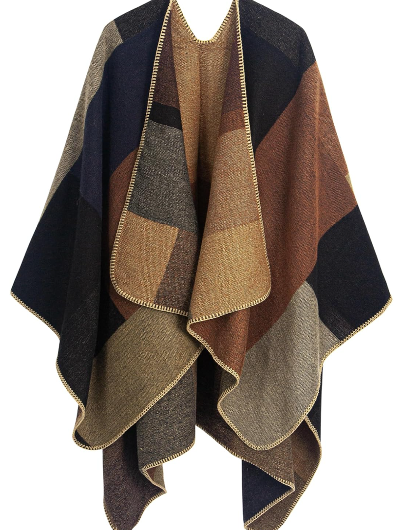 MissShorthair Women's Printed Shawl Wrap Fashionable Open Front Poncho Cape, Gift for Women