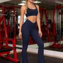Sunzel Mini Flare Leggings for Women V Crossover Mid Rise Workout Flared Yoga Pants with Tummy Control and Wide Leg (Blue, XL)