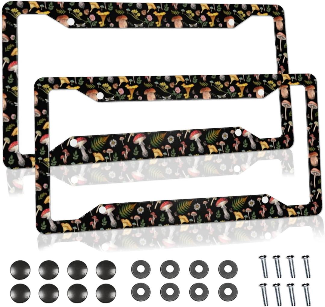 Mushroom License Plate Frame Funny Dragonfly License Plate Frame Car Aluminum Accessories Cars Decor with 2 Holes and Screws Fits Standard US Vehicles Size