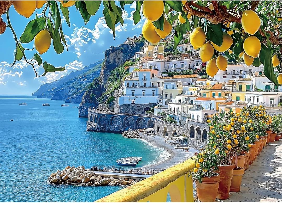 MINIWAN 1000 Piece Amalfi Coast Puzzle, Premium Jigsaw Puzzle for Adults, Rustic Style Mediterranean Coastal Landscape Puzzle, 27.5 x 19.7 Inches