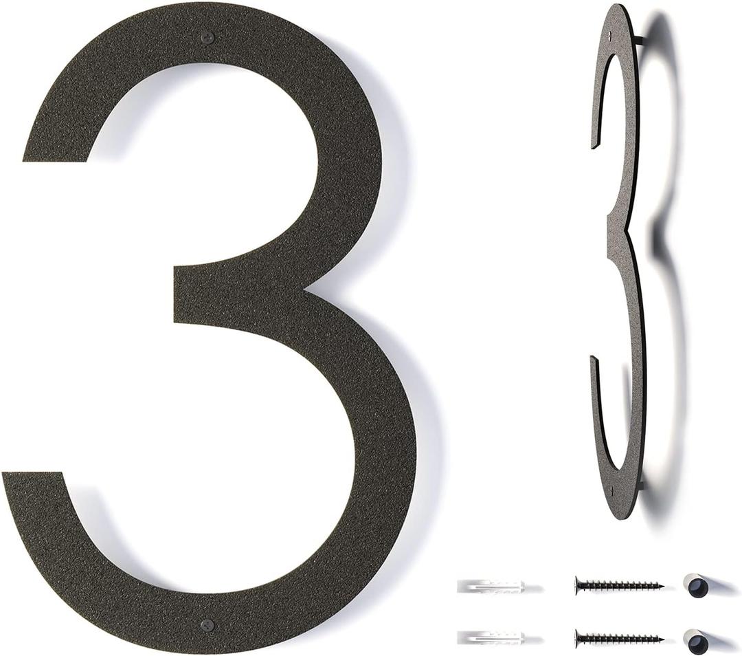 12 Inch Modern Floating House Numbers for Outside | Large Metal House Numbers for Outdoors | Black Coated Rust-Proof Home Address Numbers/Plaques | Metal Numbers