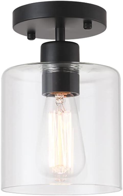 Black Modern Semi Flush Mount Ceiling Light,Rustic Ceiling Light Fixture for Closet Hallway Entryway,Matte Black Finish (1 Pack)