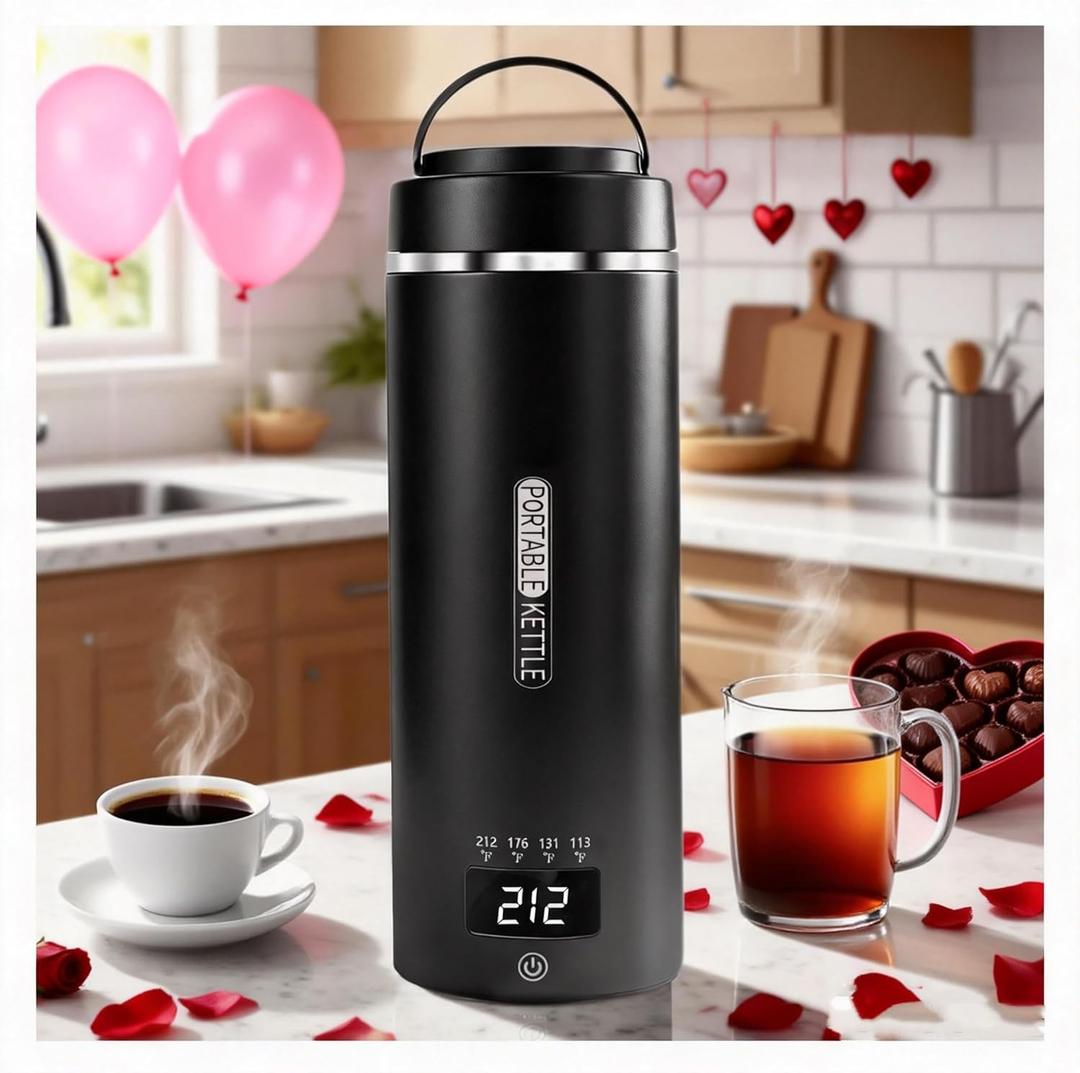 Travel Kettle Small Tea Kettle Coffee Mini Portable Electric Kettle with 4 Temperature Settings, Plug in 304 Stainless Steel Mini Travel Electric Kettle with Auto Shut-off(Black)