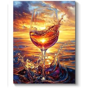 Sunset Wine Glass Paint by Numbers Kit for Adults, 16"x20" Canvas Painting Kit for Beginners, Modern Aesthetic DIY Paint by Number on Canvas for Home Wall Decor 119
