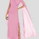 Lrady Women's Wedding Guest Dress Evening Gowns High Neck Formal Cocktail Party Maxi Bodycon Dresses with Cape Sleeve (Pink, M)