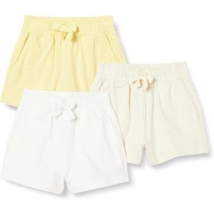 Amazon Essentials Girls and Toddlers' Cotton Pull-On Shorts, Pack of 3 (4T, Oatmeal Heather/Pastel Yellow/White)