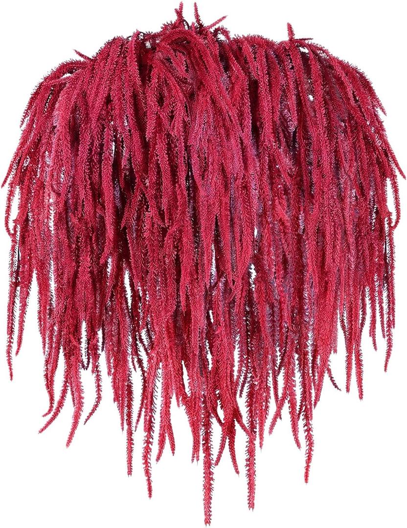 Suncalla 12 Pcs Amaranthus Artificial Flower Faux Amaranthus Hanging Plants for Wedding Arch DIY Bouquet Garland Preserved Wisteria Floral Arrangement Photo Props Party Supplies (Red,24 Inch)
