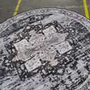 RUUGME Washable 9ft Round Rug - Large Boho Rugs for Living Room Stain Resistant Carpet Vintage Tribal Rugs for Bedroom Kitchen Dining Room with Non Slip Backing Decor Floor Mat 9ft Black