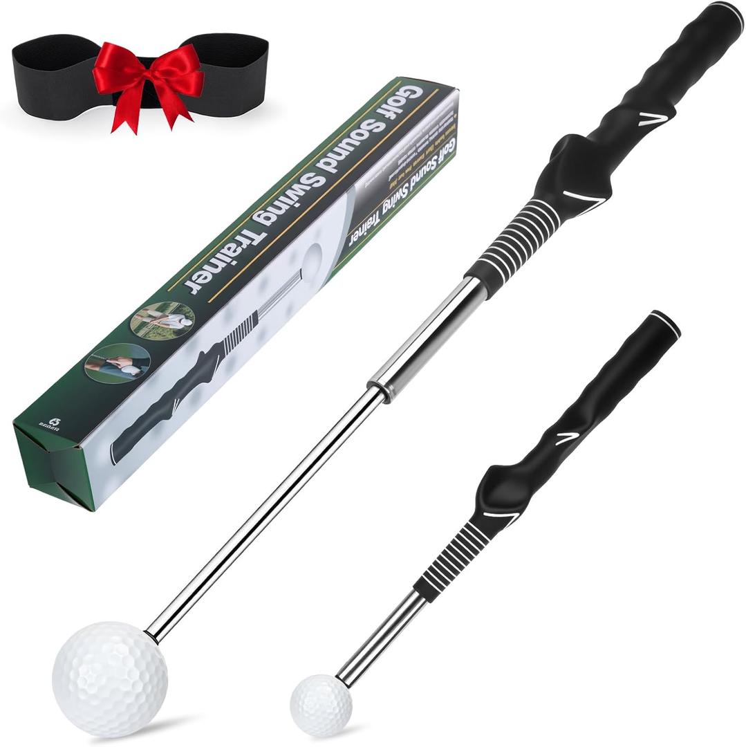 5-in-1 Retractable Golf Swing Trainer  Right/Left-Handed Golf Training Aid with Arm Band Swing Mechanics for Beginners & Tempo Training for Advanced, Click Feedback, Arm Connection