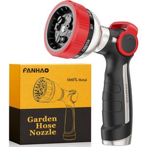FANHAO Heavy Duty Garden Hose Nozzle with Thumb Control, 100% Metal Water Hose Sprayer with 9 Spray Patterns, On Off Valve, High Pressure Water Nozzle for Lawn/Garden Watering, Car & Pets Washing