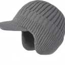 JHDESSLY Knit Beanies with Visor & Earflaps for Men and Women, Winter Hats Fleece Lined Hat Stocking Caps Soft Warm Headwear