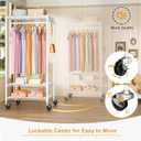 FUTASSI P6 Medium Rolling Clothes Rack Heavy Duty, Clothing Racks for Hanging Clothes, Freestanding Garment Rack with Wheels, Portable Closet Rack Max Load 370 LBS, 30''W x 14''D x 77.6''H, White
