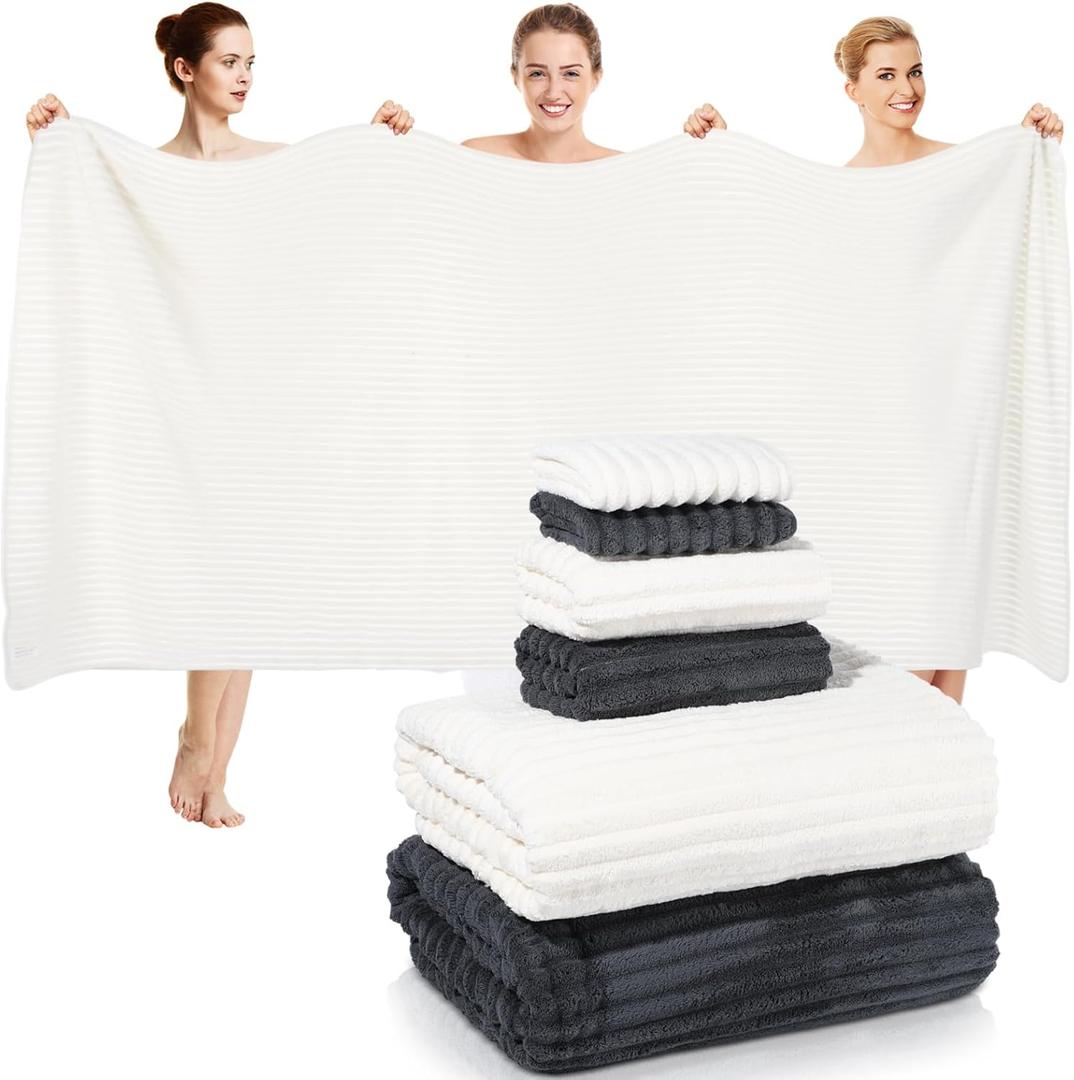 6 Pcs Extra Large Bath Towel Set 100% Cotton 40 x 80 Inch Oversized Bath Sheets for Adults Quick Dry Soft Jumbo Towel Sets for Bathroom Hotel Spa Collection
