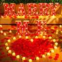 Hortsun Marry Me Light up Letters Proposal Decorations Will You Marry Me Sign Rose Petals 24 LED Candles Romantic Night Light for Proposal Engagement Wedding Anniversary Valentine's Day(Red, Yellow)