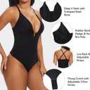SHAPERIN Women's Deep V Neck Cami Bodysuit Plunge Double Layer Tummy Control Shapewear Thong Body Suits (Medium, Black)