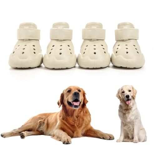DOGOYS Dog Shoes, Dog Sandals for Hot Pavement, Non-Slip Waterproof Dog Booties for Winter Snowy Day and Summer, Adjustable Straps Easy-Clean Beach Outdoor Pet Boots Rugged Sole-4Pcs Beige, Size 6