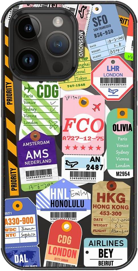 MOSNOVO Magnetic Case for iPhone 14 Pro Max, 10ft Military-Grade Protection, Compatible with Magsafe, Shockproof Phone Case for iPhone 14 Pro Max - Air Ticket Labels - Clear Black