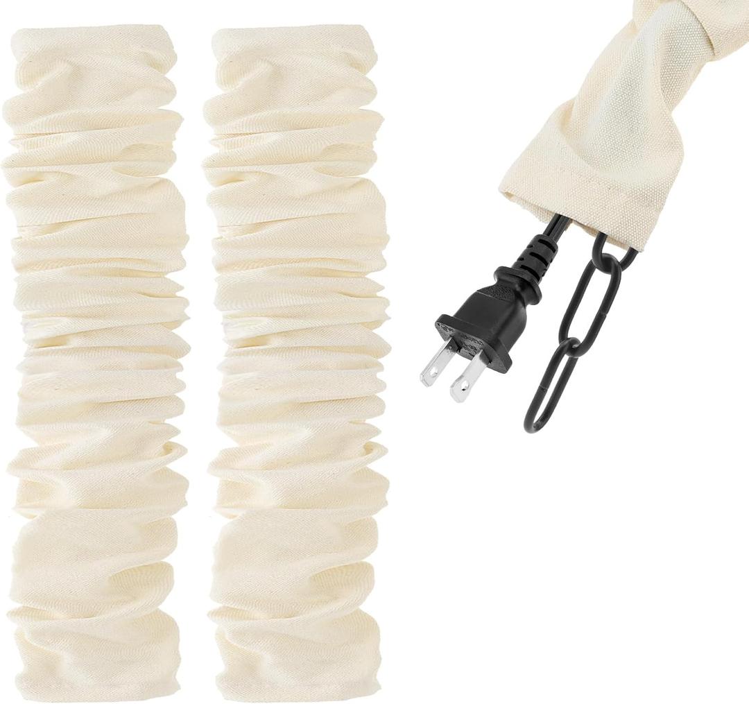 RTNLIT 4 Feet Fabric Cord Cover, Chandelier Chain Cable Sleeve for Lighting Wires, Swing Chains Decorative, Cables Management & Hider (Beige, Pack of 2)