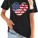 American Flag Heart Shirt Women: 4th of July T Shirt USA Flag Print Tees Patriotic Casual Short Sleeve Tops (Black, XL)