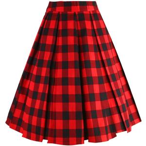 OBBUE Dresstore Vintage Pleated Skirt Floral A-line Printed Midi Skirts with Pockets