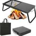 Folding Campfire Grill,Enameled Coating Grate, Heavy Duty Camp Grill Grate, Portable Camping Grates Over Fire Pit, Campfire Grill Cooking Equipment with Carrying Bag for Outdoor Cooking