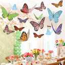18 Pcs Large Butterfly Party Decorations 3D Colorful Paper Butterfly Hanging Decoration 2 Sizes Paper Butterflies Birthday Party Supplies for Wedding Spring Baby Shower Room Ceiling Decor