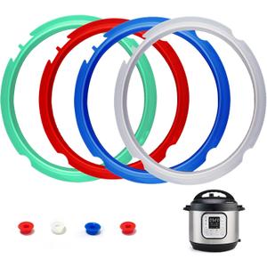 4 Pack Silicone Sealing Ring for Instant Pot 3 QT - Replacement Silicone Gasket Seal Rings 3QT with 4 Colors(Red, Clear, Green, Blue) - Instant Pot Replacement Silicone Gasket Seal for 3 Quart