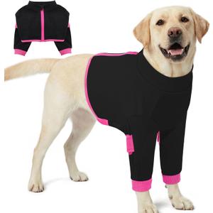 KOESON Dog Front Leg Sleeve, Dog Recovery Suit with Elbow Protector, Soft Dogs Sleeve to Stop Licking After Surgery, Long Sleeve Recovery Shirt with Zipper for Large Dogs, Alternative to Cone, Black, Large
