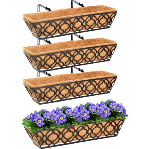 4pcs 24 Inch Window Deck with Coco Liner, 24" Window Boxes Horse Trough with Coconut Coir Liner, Metal Hanging Flower Planter Window Basket Deck Railing Planter Boxes for Outdoor Indoor Lawn