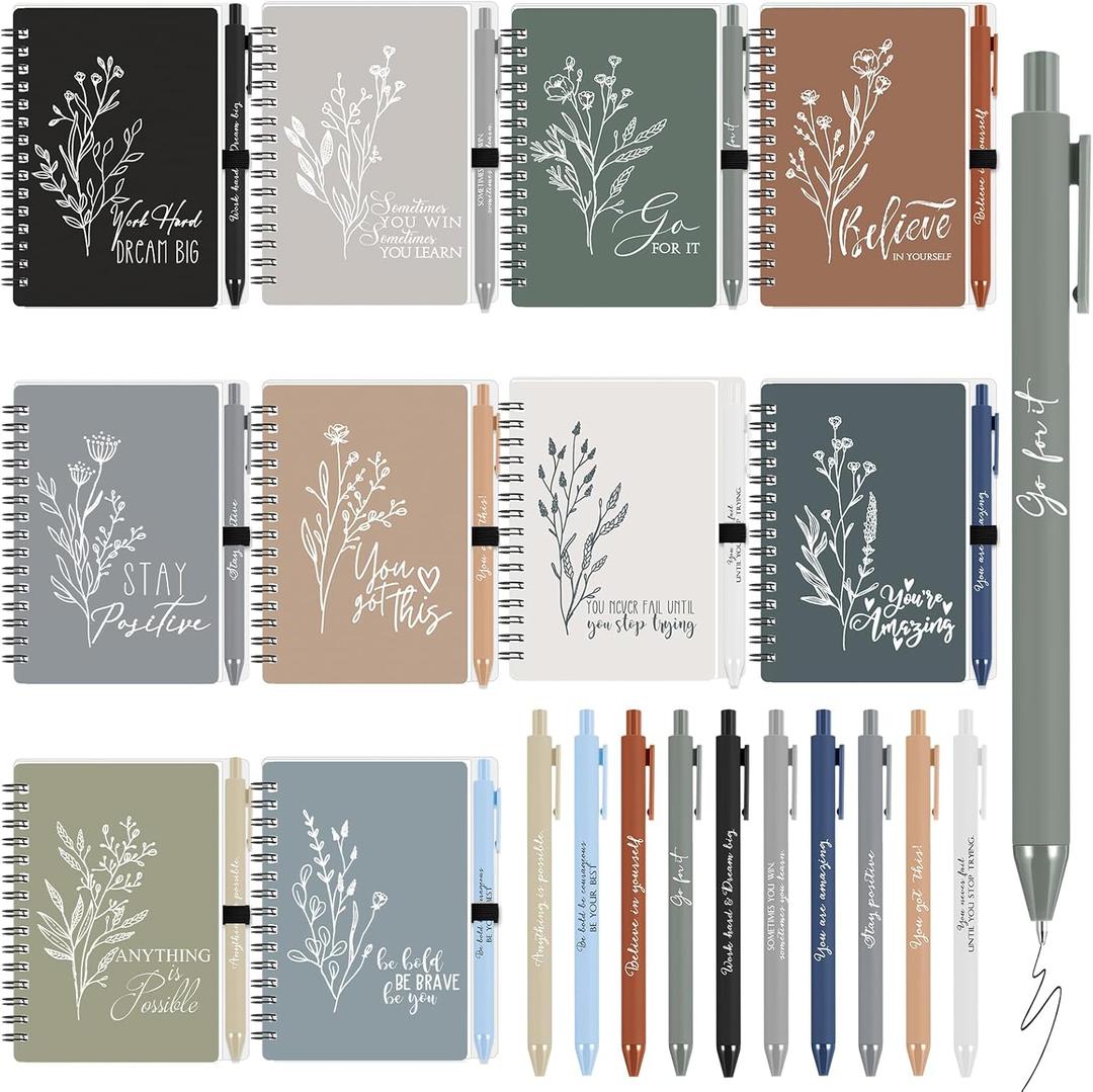 Tenceur 10 Set Teacher Appreciation Gifts Bulk Nurse Appreciation Gifts Inspirational Notebook Pen for Office Staff Teacher Volunteer Team Graduation Vet Assistant (Classic Color)