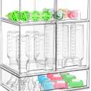 Baby Bottle Organizer for Countertop with Dust Protection, 5Pack Stackable Baby Organizers and Storage for Bottles, Clear Acrylic Container with Drawer for Kitchen, Cabinet, Vanity, Bathroom, Pantry