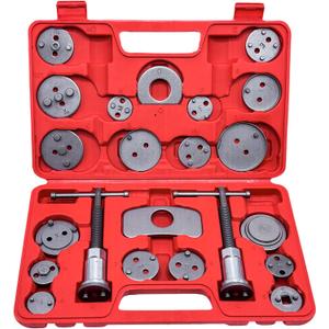 22Pcs Brake Caliper Kit Brake Caliper Tool Disc Brake Caliper Tool Kit Heavy Duty Brake Caliper Compression Tool with 18 Disc Adapters for Brake Pad Replacement Reset (Red)