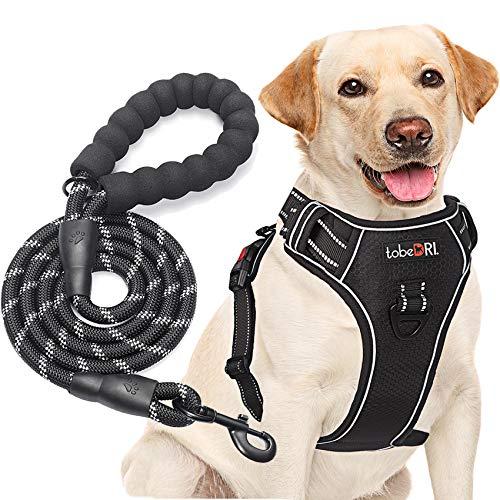 No Pull Dog Harness Adjustable Reflective Oxford Easy Control Medium Large Dog Harness with A Free Heavy Duty 5ft Dog Leash, L