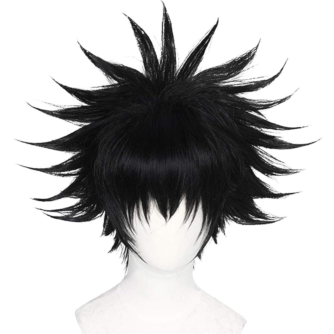 JoneTing Black Layered Wig +Hair Cap Cosplay Costume Synthetic Short Black Spiky Wigs for Halloween Black Hair for Boy Anime Cospaly Peluca Negra for Mens Wig (Dark Blue)