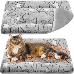 VitalCozy 2 Pack Self Warming Cat Mat Self Heating Pad Bed Reversible Machine Washable Reflects Body Heat Warm Thermal Pet Pad Crate Blanket for Feral and Indoor Cat(Double Star,22'' X 18'') (Grey)