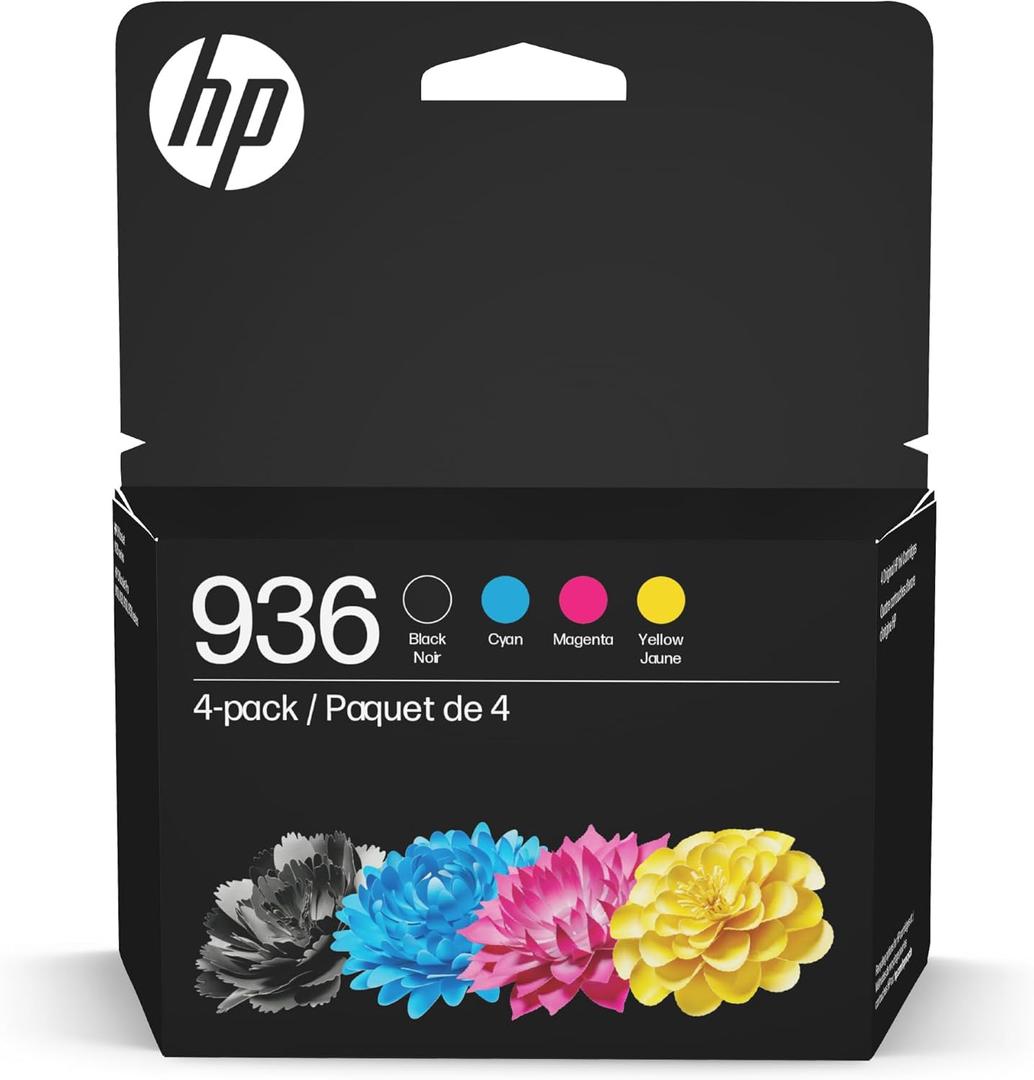 HP 936 Black, Cyan, Magenta, Yellow Ink Cartridges (4-Pack) | Works with OfficeJet 9120, Pro 9110, 9120, 9130, Wide Format 9730 | Eligible for Instant Ink | 6C3Z5LN (CMYK)