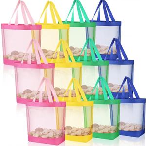 Amylove 11 x 12.9 Inche Mesh Beach Tote Bags Mini Pool Beach Bags Reusable Colorful Polyester for Travel Party Swim Toys