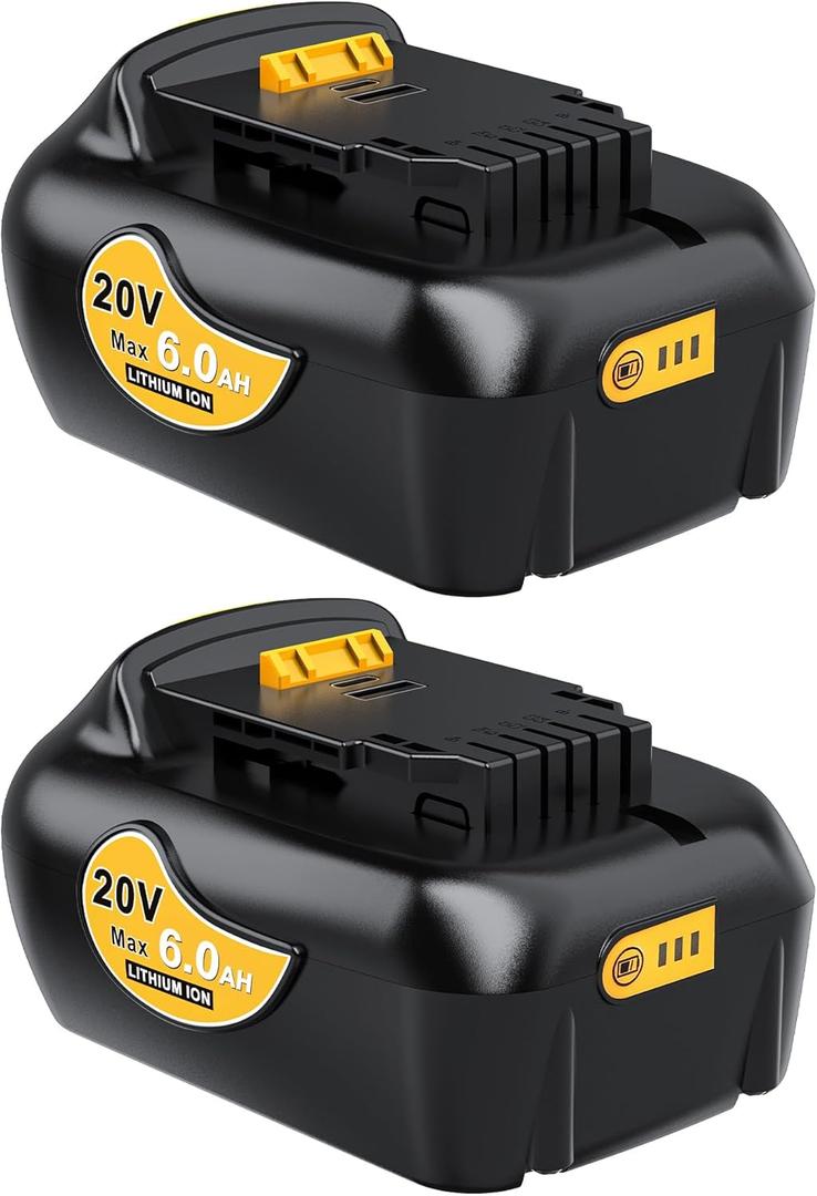 Genuine Capacity 2 Pack 6Ah 20V Max Battery Replacement for Dewalt 20V Battery with USB and USB-C Charging Port, True Capacity Lithium ion Battery Compatible with All 20V Dewalt Cordless Tools (OEM-Equivalent Capacity 6.0Ah)